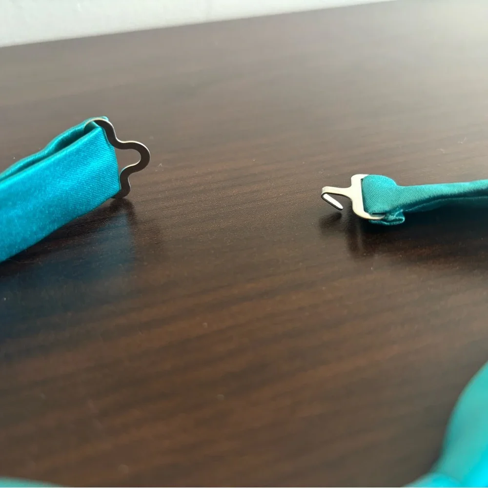 NEW 7 Men’s Adjustable Clip On Bow Ties for Groomsmen Wedding Satin Solid Teal
